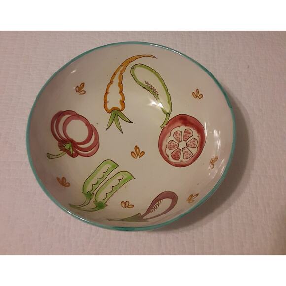 Vintage Italian Handmade & Painted Vegetable Graphic Serving Bowl Flaw - Picture 1 of 7